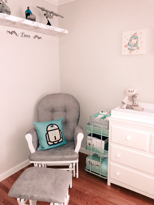 Starry Night Boy Nursery Decor R2D2 Pillow Glider Chair - That Blissful Balance